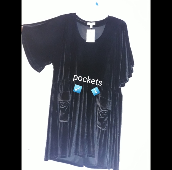 Asos Black Velvet Smock Dress With Pockets - Picture 2 of 9